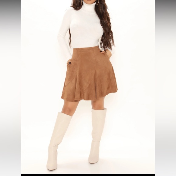 Tasha A Line Mini Skirt - Camel - Picture 1 of 6